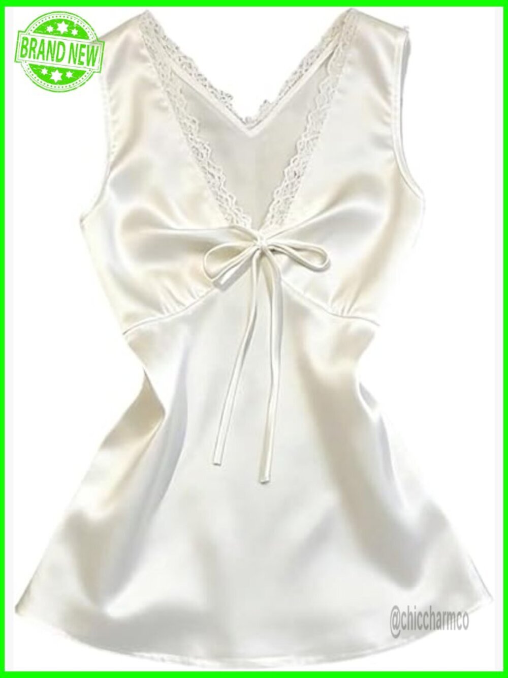 Lace Trim V Neck Satin Tank Top Tie Front Sleeveless Blouse